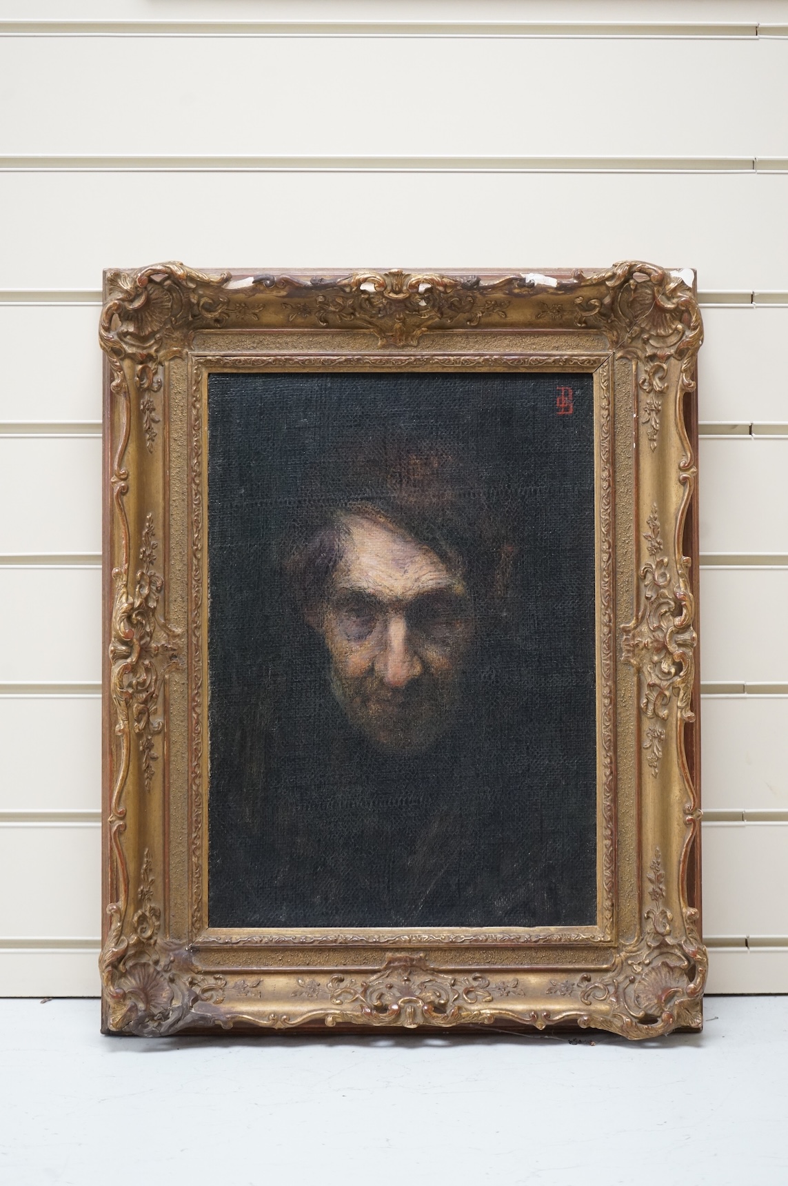 Style of Rembrandt (Dutch, 1606-1669), oil on canvas, Portrait of a gentleman, indistinctly monogrammed upper right, 41 x 29cm, ornate gilt frame
